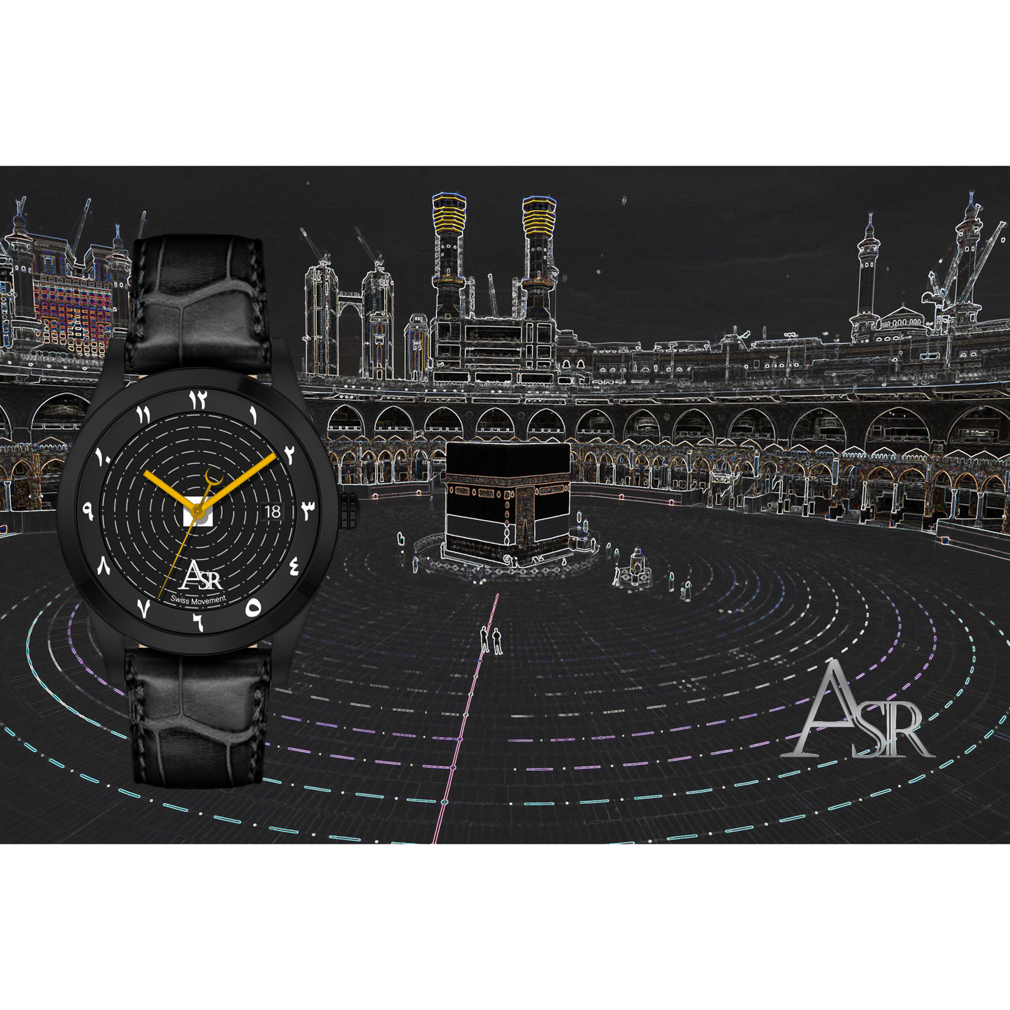 Orbital - Twilight - ASR WATCHES, mans watch, mens watch, leather strap, islamic watch men, ka'aba watch